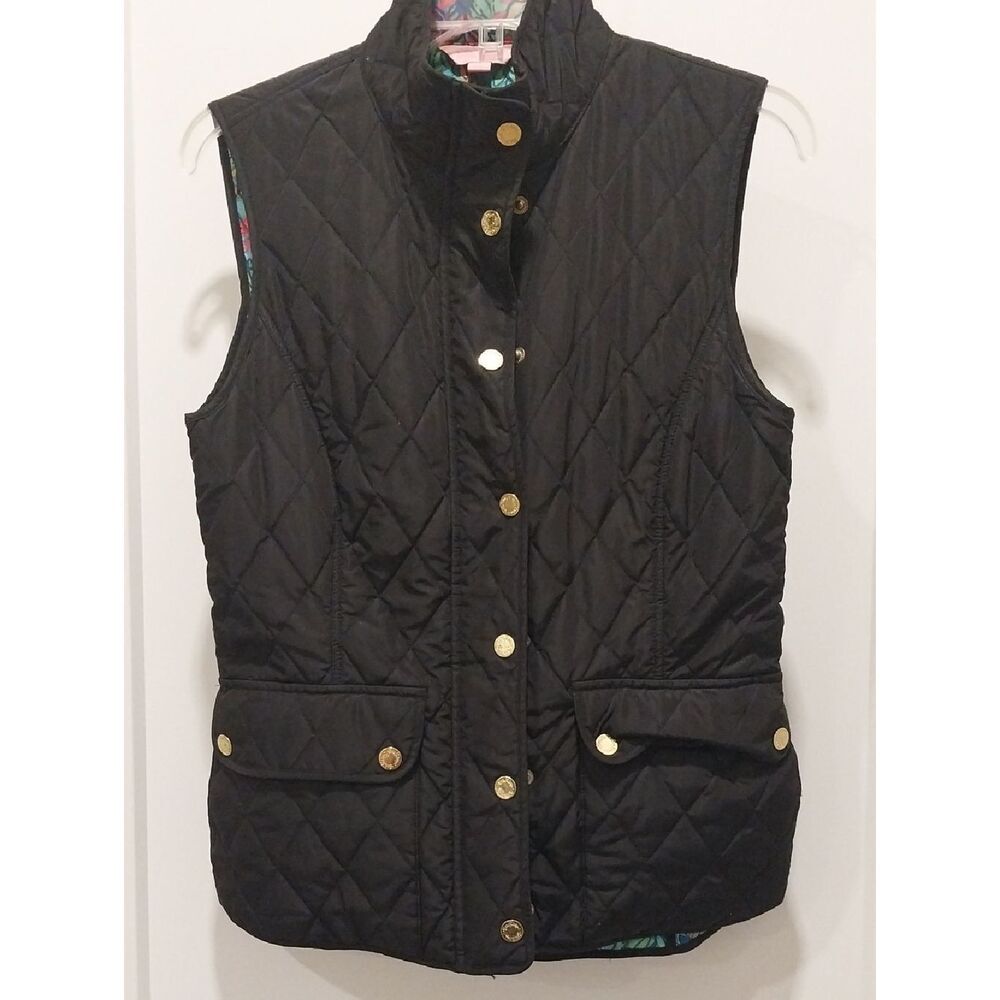 Lilly Pulitzer Black Quilted Vest with Gold Buttons